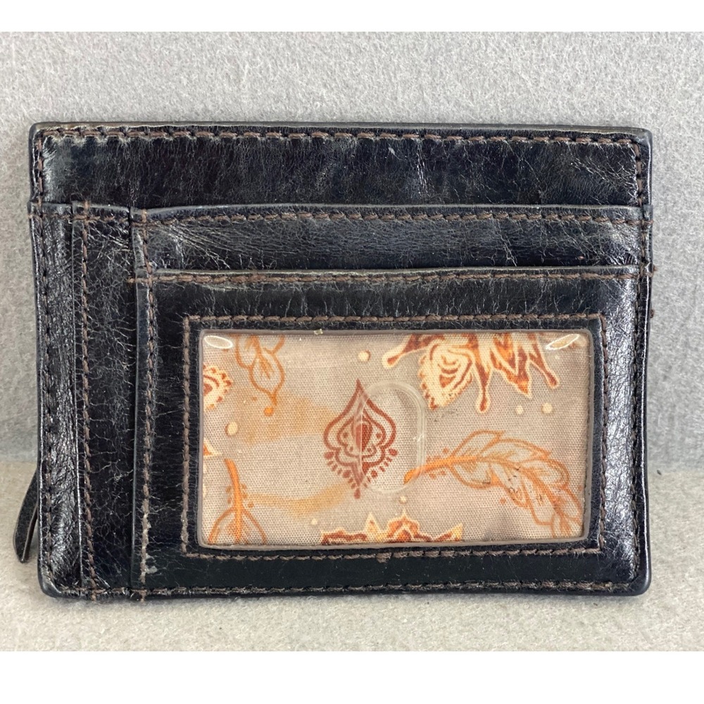 HOBO Black Leather Card Case Wallet Zip ID Window Slim Minimalist Pocket Purse - Picture 4 of 4
